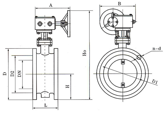 D341蝸輪法蘭式通風(fēng)蝶閥結(jié)構(gòu)示意圖 D341蝸輪法蘭式通風(fēng)蝶閥結(jié)構(gòu)示意圖